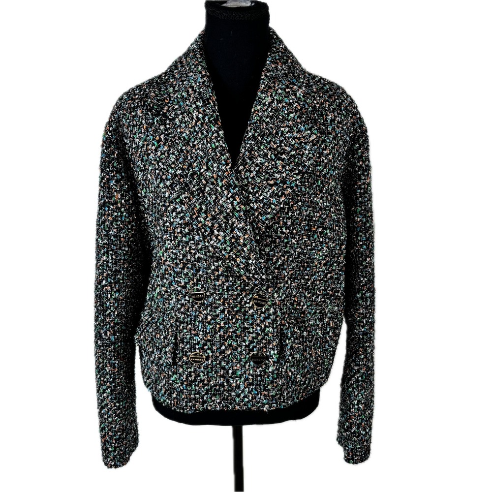 Sandro Paris Women Multi Color Tweed Double Breasted Cropped Jacket Size 40 L